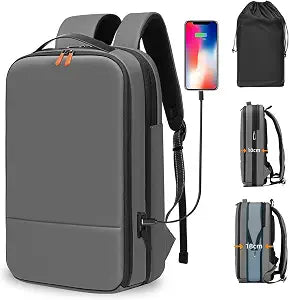 15.6-Inch Laptop Backpack, Expandable Slim Design,Waterproof, USB and Type-C Charging Ports, Professional Computer Bag (grey)