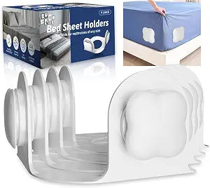 Flelano Sheet Holders 4 Pack,Bed Sheet Grippers One-Size-Fits-Most, Bed Sheet Holders for Corners Easy Installation Keeps Fitted Sheet Tight All Night(White)