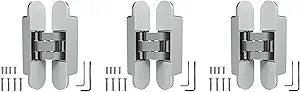 Chrome and Black Matte Invisible Door Hinge 180 Degree Swing, Heavy Duty (135lb) Hidden Door Hinge, Three-Way Adjustable, Interior Door Concealed Hinge - Villar Home Designs (Chrome, 3 Pack)