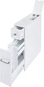Spirich Slim Bathroom Storage Cabinet, Free Standing Toilet Paper Holder, Bathroom Cabinet Slide Out Drawer Storage, White