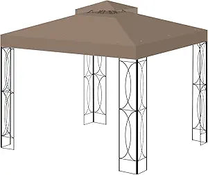 8'x8' Gazebo Top Canopy Replacement Cover - Double Tier Top Canopy Cover Replacement with UV30+, Dirt, Water Resistant for Outdoor, Garden, Pavilion (Khaki)
