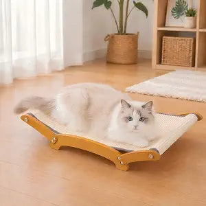 Sisal Cat Scratcher Bed for Indoor Cats, Extra-Larger Cat Scratching Board, Lounger & Play & Scratch, Cat Scratch Pad for Bored Kittens and Adult Cats, with Sturdy Solid Wood Frame, Beige