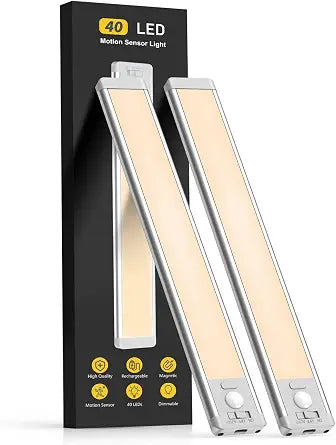 MCGOR 10inch Under Cabinet Lighting, 2 Pack Rechargeable Motion Sensor Light Indoor, 5 Levels Dimmable Magnetic Closet Lights, Wireless Under Counter Lights for Kitchen, Stairs