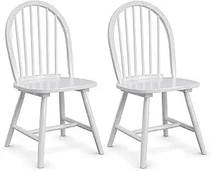 Giantex Set of 2 Windsor Chairs, Wood Dining Chairs, French Country Armless Spindle Back Dining Chairs, Farmhouse Kitchen Dining Room Chairs, White