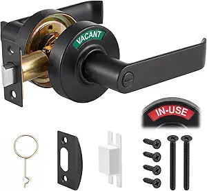 Tandefio Vacant Occupied Bathroom Lock, Commercial Door Handle with in-use or Vacancy Occupied Deadbolt, Privacy Indicator Restroom Handle Lock for Restrooms, Satin Chrome(63.5 mm,Black,1 Set)