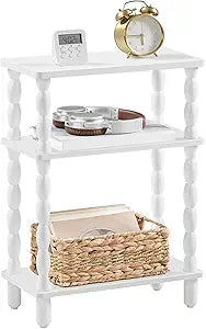 HOOBRO Narrow Side Table, Skinny End Table with Storage, Solid Wood Legs, 3-Tier Bedside Table Nightstand for Small Space, Living Room, Bedroom, Sofa Couch, White WT462BZ01