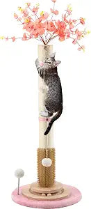 45'' Tall Cat Scratching Post Tree,Heavy Duty for Indoor Large 3.5Inch Diameter Natural Sisal Rope Post,Stable Real Wood Base,Artificial Plant Design Scratcher with Interactive Ball Toy for Home Decor