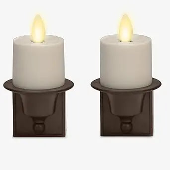 Luminara Flameless Candle Nightlight w/Dusk to Dawn Light Dark Auto Sensor, Set of 2 Bronze Wall Plug Indoor Night LED Light w/Real-Flame Effect Technology, Bathroom Bedroom Hallway No Remote Needed