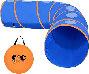 10FT Dog Agility Tunnel - Tear-Resistant Oxford Cloth Training Tunnel for All Breeds, Indoor/Outdoor Use with 4 Stakes & Carry Bag(Blue+Orange)