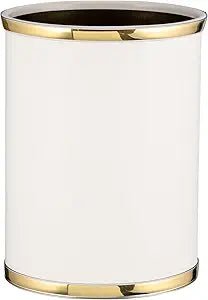 Kraftware 50274 Sophisticates W/Polished 14" Oval Waste Basket Wastebasket, White with Brass