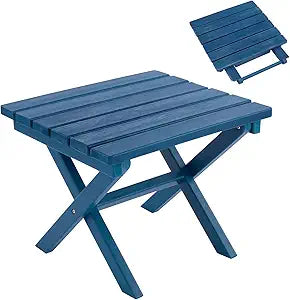 Furnimart 18" Square Foldable Side Table for Outdoor & Camping, Extra-Thick HDPE Weather-Resistant Small Coffee Table, Portable Blue Outdoor End Table for Balcony Poolside Space Saving(Blue)
