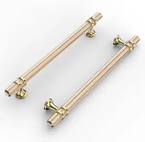 10 Pack 7"(177mm) Gold Cabinet Pulls Knurled Kitchen Cabinet Handles Drawer Pulls Brushed Brass Cupboard Hardware for Cabinets