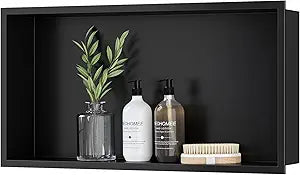 Neodrain Shower Niche, Insert Bathroom Storage Shower Shelf, Stainless Steel Recessed Wall Niche No Tiled Recessed Cabinet Waterproof for Shower Storage(Matte Black,24"x12")