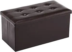 Youdesure Folding Storage Ottoman Bench, 30 inch Faux Leather Footrest Couch for Living Room, Storage Bench with Padded Seat for Bedroom Hallway, Holds up to 350lbs, Brown