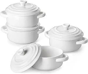MALACASA Mini Cocotte Set - 14 OZ Small Casserole Dishes with Lids and Handles, Ceramic Mini Dutch Oven Set of 4, Small Baking Ramekins for Lasagna, Souffl, Oven, Microwave & Dishwasher Safe, Series BAKE.BAKE