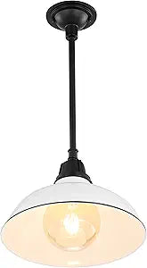 JONATHAN Y 12.25" White/Black 1-Light Farmhouse Indoor/Outdoor LED Pendant Iron Hanging Light, and Black Metal Shade, Rustic Ceiling Lamp for Kitchen Island, LED Bulb Included JYL7611A