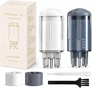 Minoxidil Applicator 2 Pack, Rollerball Scalp Applicator Comb for Hair Oil & Serum, Precision Root Dispenser Bottles with Dropper and Cleaning Brush, Blue & White (SCA-Air)