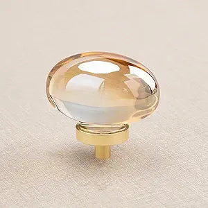 16 Pack Gold Champagne Crystal Cabinet Knobs, Oval Glass Knobs for Dresser Drawers, Brass Furniture Hardware Pulls