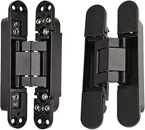 7 inch Hidden Door Hinges, Zinc Alloy Concealed Hinges,180 Degree Swing, 3 Way Adjustable Butt 7 x 2.7 x 1inch, Black Door Hinges for Bookcase Door and Invisible Door (2 Pack mounting Hardware)