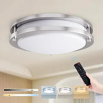 Kalium LED Ceiling Light with Remote 14 Inch Flush Mount Ceiling Light Fixture, 24W 3000K-6000K Adjustable Color Temperature, Dimmable Lighting Fixtures for Kitchen Bedroom Hardwired Installation