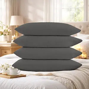 400 TC 100% Egyptian Cotton Queen Size Pillowcases Set of 4, Dark Grey