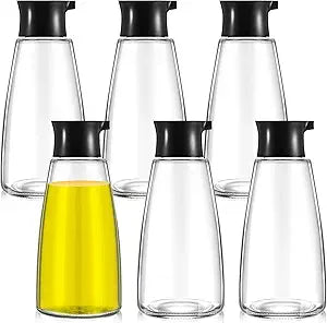 6 Pcs 9.6 oz Cruet Dispenser for Olive Oil Vinegar Soy Sauce Dispenser Bottle Glass Soy Sauce Container Oil Bottle for Kitchen Cooking Barbecue (Black)