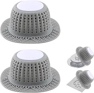 2 Pack Bathtub Drain Hair Catcher for Dog Hairs, Silicone Shower Hair Catcher, Dog Hairs Drain Protector for Pop-Up and Regular Drains of Shower, Tub, Bathroom and Sink, Grey