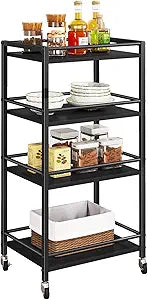 IBUYKE Industrial Bar Storage Cart, Mobile 4-Tier Shelf, Bedroom, Living Room & Bath Black TMJ419B