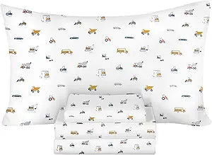 Ivellow Twin Sheets Set Kids 100% Natural Cotton Sheets Soft Breathable Durable Lightweight Crispy Percale Bed Sheets 16" Deep Pocket Excavator Car Patterned Kids Twin Bedding Dorm Essentials