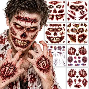 Halloween zombie makeup Temporary Tattoos, 7 Sheets zombie wound tattoos