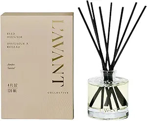 L'AVANT Collective Luxury Reed Diffuser | Ambre Santal | Non-Toxic Plant-Based Scented Diffuser with Essential Oils | Flame-Free Home Fragrance | Decorative Glass Vessel | 4 oz