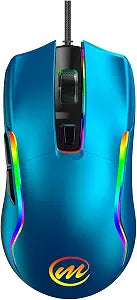 memzuoix Wired Gaming Mouse with RGB - 6 Adjustable DPI up to 12800, 6 Buttons, 12 Lighting Modes, Ergonomic Design with Anti-Slip Rubber Wheel, 5.6ft Braided Cable for PC/Mac/Windows - Blue