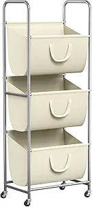 ELYKEN 120L Vertical Rolling Laundry Hamper with Removable Bags, 3 Section Laundry Baskets with Wheels, Space-Saving 3 Tier Laundry Sorter for Small Spaces, Dorm, Bedroom, Bathroom, Laundry Room