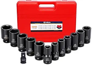 Anbull 3/4 Inch Drive Deep Impact Socket Set, 13 Piece Metric Combination, Sizes 17mm 19mm 21mm 22mm 24mm 27mm 30mm 32mm 33mm 36mm 38mm 41mm Hex Socket Set, 6 Point Design, Cr-V Chrome Vanadium Steel