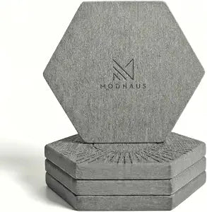 MODHAUS Stone Coaster Set of 4 Super Absorbent Diatomite Coaster for Drinks, Cup Coasters with Non-Slip & Heat-Resistant Protects Furniture from Stains (Hexagon, Moonlit Slate)