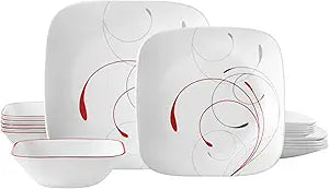 Corelle Vitrelle 18-Piece Service for 6 Dinnerware Set Triple Layer Glass and Chip Resistant, Lightweight Square Plates and Bowls Set, Splendor