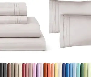 Light Grey 4-Piece Sheet Set & Pillowcase Bedding Bundle (Queen Size) - Complete Queen Sheet Set & 2 Pillowcases with Deep Pockets up to 16 inches - Hotel Luxury Quality - Soft, Breathable and Cooling
