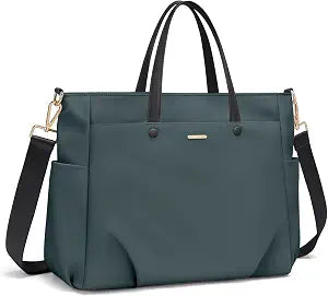 14 Inch Laptop Tote Bag for Women, Lightweight Nylon Work Shoulder Bag, Water-Resistant Computer Handbag with Pockets for Business Travel & Commute (Atrovirens)