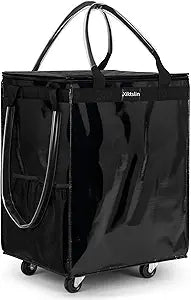 (Medium, Black) Reusable Grocery Bags on 4 Wheels, 70L Foldable Rolling Tote, Shopping Trolley, Rolling Tote Bag for Groceries, Wide Zipper Shopping Cart with Wheels for Laundry,Market,Storage