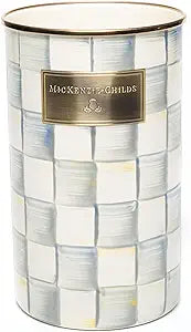 MACKENZIE-CHILDS Enamel Utensil Holder, Kitchen Utensil Holder for Countertop, Storage Caddy, Gray-and-White Sterling Check