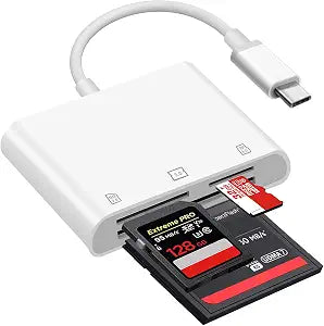 SD Card Reader, USB 3.0 Type C High Speed to SD/TF Card Adapter, for iPhone 15/Android Phone/iPad/Mac/Laptop, Three Card Slot Micro SD Card Reader Supports SD Micro SD CF Card, No App Required
