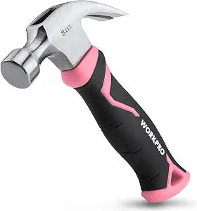 WORKPRO 8 oz Claw Hammer, Pink Hammer with Fiberglass Handle, Pink Ribbon