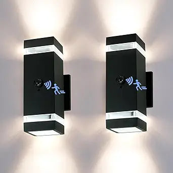 iYogaled Motion Sensor Outdoor Wall Lights with 3 Lighting Modes, Dusk to Dawn Porch Light with Bulbs Include, IP65 Waterproof Modern Black Wall Sconce for Patio, Garage, Front Door