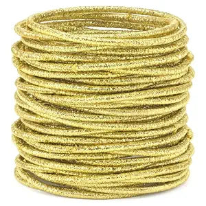 50 Pcs Gold Hair Ties, Thin Elastic Gold Hair Rubberbands, 2mm Small Rubber Ponytail Elastic Bands Shimmer Mini Ropes, No Damage No Metal