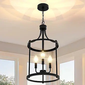 PARTPHONER Chandelier Pendant Light Fixture, 3 Light Farmhouse Black Chandelier Pendant LightingOpen Frame Hanging Light Fixture for Dining Room Foyer Entrance Kitchen Island