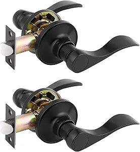 Gobrico 2 Pack Matte Black Passage Door Handle Levers, Interior Wave Style Hall/Closet Door Knobs, No Locking for Right/Left Handed Door