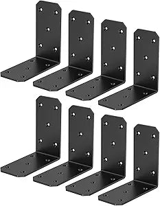 Heavy Duty 90 Degree L Brackets - 5" x 5" x 2.5" Right Angle Corner Braces for Wood Posts, Shelves, Fences & Pergolas - Sturdy Joist Support Corner Brackets (Black-8 Pcs)