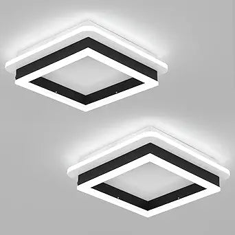 CANEOE 2 Packs Square Flush Mount Ceiling Light, 6000K Black Modern LED Ceiling Light Fixture, Minimalist Hallway Lighting Fixture Ceiling Lamp for Hallway Entryway Bedroom Balcony