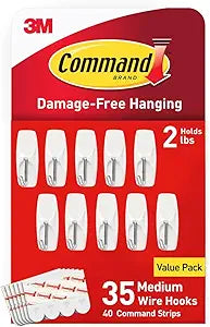 Command Medium Wire Toggle Hooks, 35 Hooks and 40 Strips, Damage-Free Hanging Wall Hook with Adhesive Strips, No Tools Great for Hanging, Organization and Storage, Holds up to 2 lb