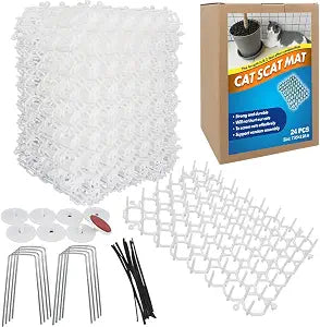 Ley's Cat Deterrent Mat, Indoor Cat Scat Mat, Cat Scratch Deterrent with Spikes, Garden Fence Animal Barrier 24 Pack/Set